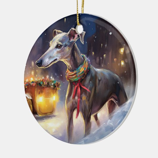 Kerstperiode voor Greyhounds  Keramisch Ornament (Links)