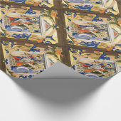 KERSTPERKAMENT MET RODE BLAUWE BLOEMEN CADEAUPAPIER (Hoek)