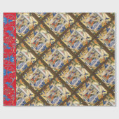 KERSTPERKAMENT MET RODE BLAUWE BLOEMEN CADEAUPAPIER (Vlak)