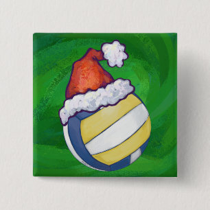 KerstPet Volleyball Vierkante Button 5,1 Cm
