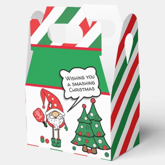 Kerstpickleball-dwergen, aangepaste tekstkabel bedankdoosjes (Geopend)