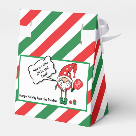 Kerstpickleball-dwergen, aangepaste teksttent bedankdoosjes (Achterkant)