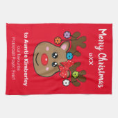 Kerstpickleball met rendiermeisje Kitchen naar Theedoek (Horizontaal)