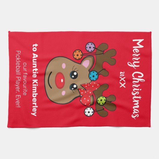 Kerstpickleball met rendiermeisje Kitchen naar Theedoek (Horizontaal)