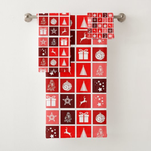 Kerstpictogram Red Squares Holiday Art Klassiek Bad Handdoek (Insitu)