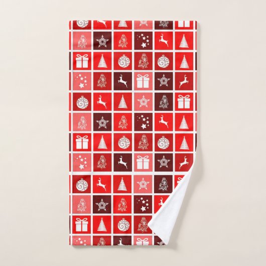 Kerstpictogram Red Squares Holiday Art Klassiek Bad Handdoek (Handdoek)