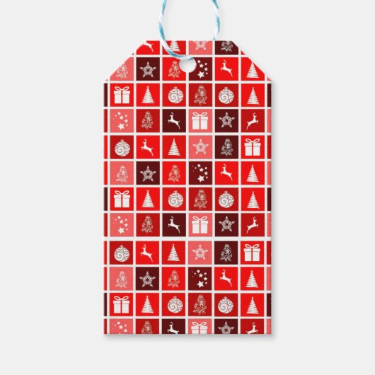 Kerstpictogram Red Squares Holiday Art Klassiek Cadeaulabel (Voorkant)