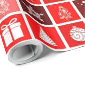 Kerstpictogram Red Squares Holiday Art Klassiek Cadeaupapier (Rol Hoek)
