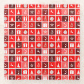 Kerstpictogram Red Squares Holiday Art Klassiek Glazen Onderzetter (Voorkant)