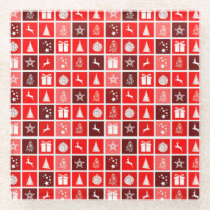 Kerstpictogram Red Squares Holiday Art Klassiek Glazen Onderzetter
