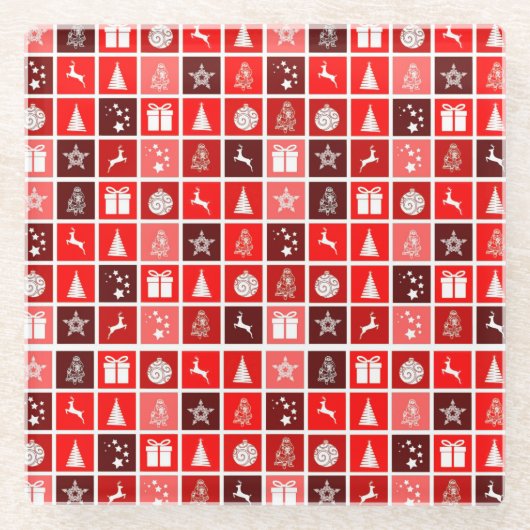 Kerstpictogram Red Squares Holiday Art Klassiek Glazen Onderzetter (Voorkant)