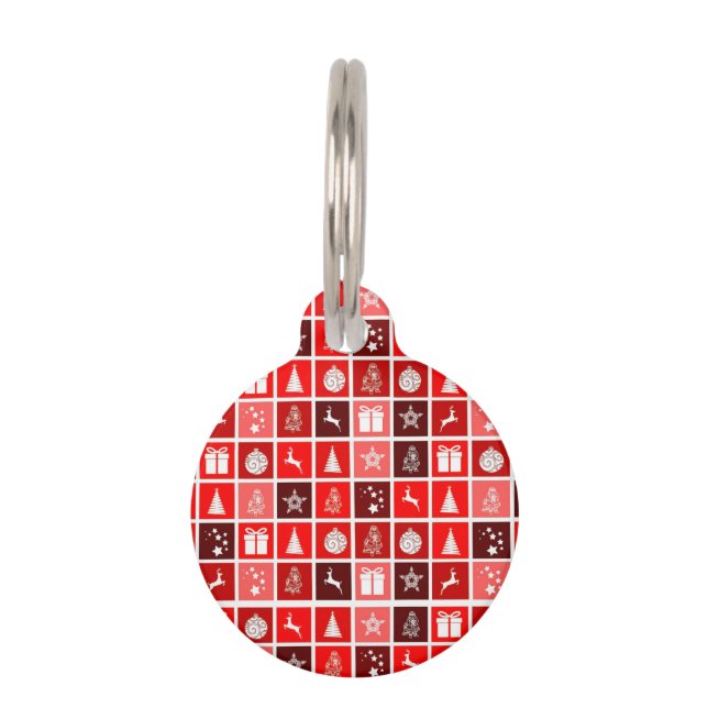 Kerstpictogram Red Squares Holiday Art Klassiek Huisdierpenning (Voorkant)