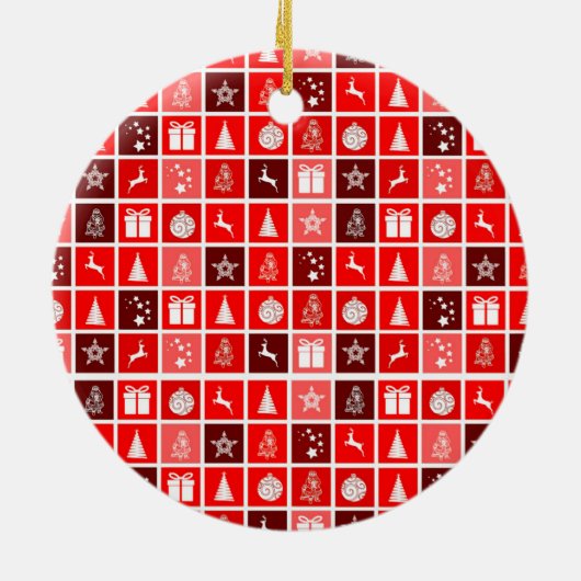 Kerstpictogram Red Squares Holiday Art Klassiek Keramisch Ornament (Achterkant)