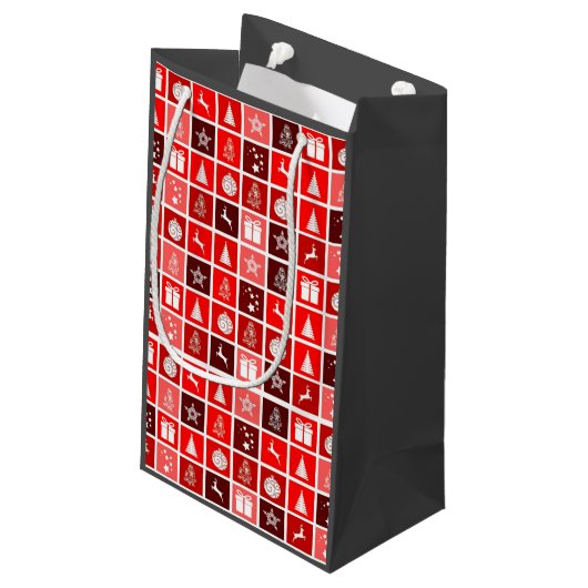 Kerstpictogram Red Squares Holiday Art Klassiek Klein Cadeauzakje (Achterkant Gekanteld)