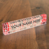 Kerstpictogram Red Squares Holiday Art Klassiek Naambordje (Zijkant)