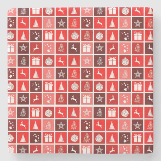Kerstpictogram Red Squares Holiday Art Klassiek Stenen Onderzetter (Voorkant)