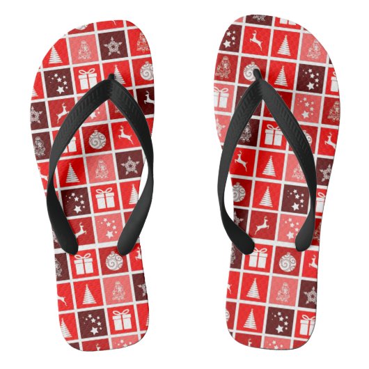 Kerstpictogram Red Squares Holiday Art Klassiek Teenslippers (Voetbed)