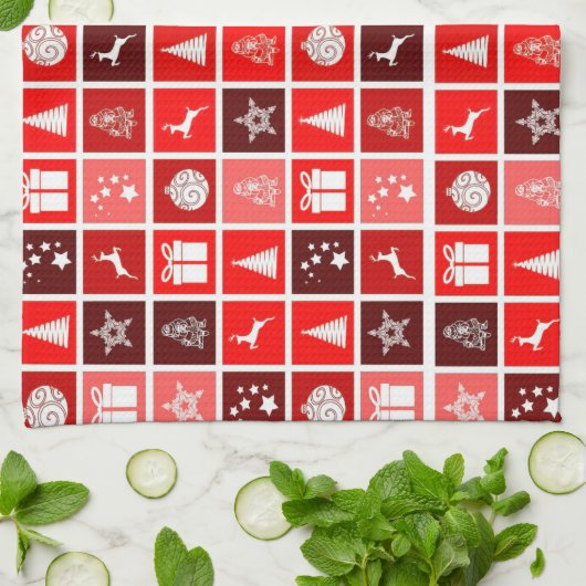 Kerstpictogram Red Squares Holiday Art Klassiek Theedoek (Gevouwen)