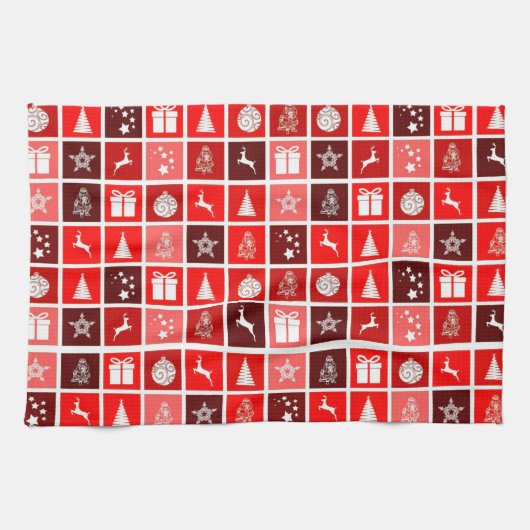 Kerstpictogram Red Squares Holiday Art Klassiek Theedoek (Horizontaal)
