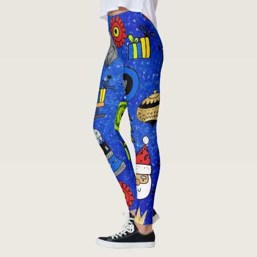 kerstpictogrammen met feestelijke kleurrijke blauw leggings (Links)