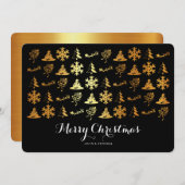 Kerstpictogrammen, zwart en goud feestdagenkaart (Voorkant / Achterkant)