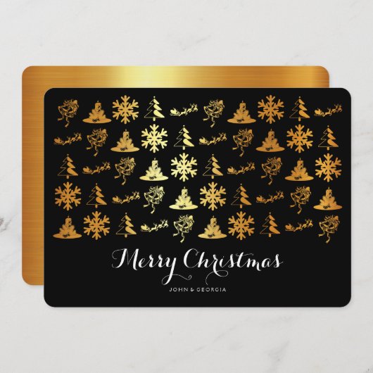 Kerstpictogrammen, zwart en goud feestdagenkaart (Voorkant / Achterkant)