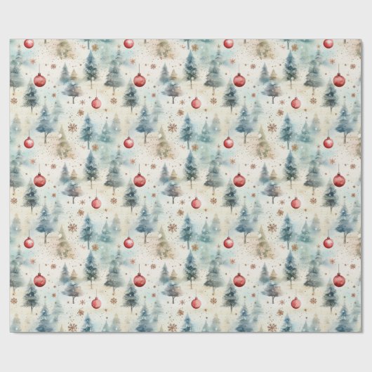 Kerstpijnbomen en Ornamenten Inpakpapier (Vlak)