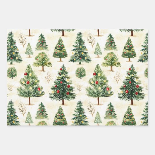 Kerstpijnbomen grillig inpakpapier vel (Voorkant 3)