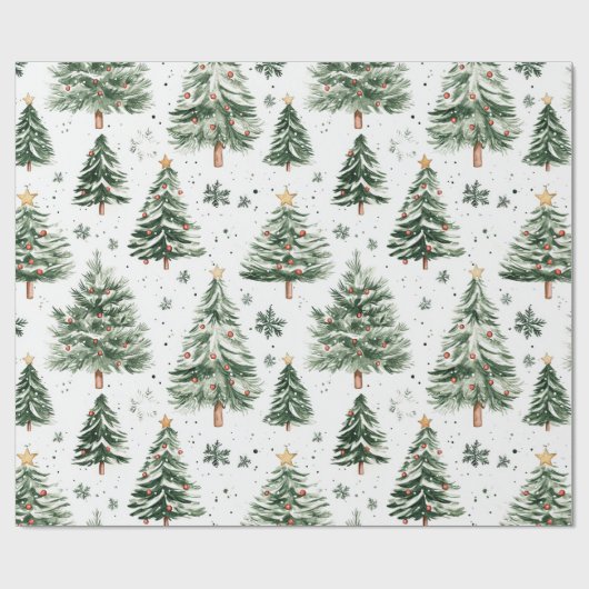 Kerstpijnbomen grillig patroon cadeaupapier (Vlak)