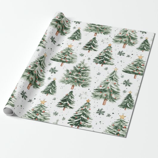 Kerstpijnbomen grillig patroon cadeaupapier (Uitgerold)