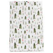Kerstpijnbomen Groen Rood Rustieke Waterverf Medium Cadeauzakje (Voorkant)