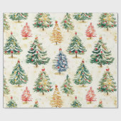 Kerstpijnbomen kleurrijk patroon cadeaupapier (Vlak)