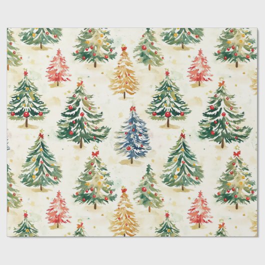 Kerstpijnbomen kleurrijk patroon cadeaupapier (Vlak)