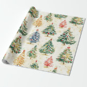 Kerstpijnbomen kleurrijk patroon cadeaupapier (Uitgerold)