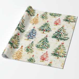 Kerstpijnbomen kleurrijk patroon cadeaupapier