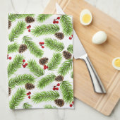 Kerstpijnboom & rode bessen theedoek (Quarter Fold)