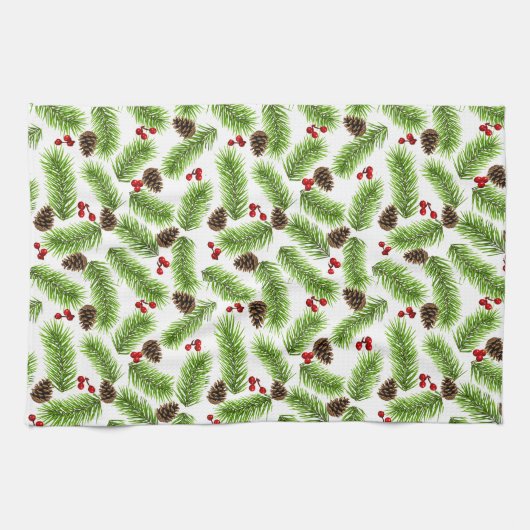 Kerstpijnboom & rode bessen theedoek (Horizontaal)