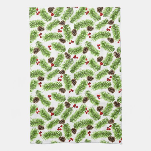 Kerstpijnboom & rode bessen theedoek (Verticaal)