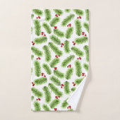 Kerstpijnboombladeren en bessen op wit bad handdoek (Handdoek)