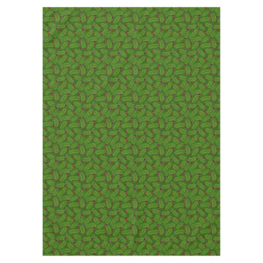 Kerstpijnboombladeren, kegels & bessen op groen tafelkleed (Voorkant)