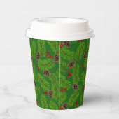 Kerstpijnboombladeren, kegels & bessen papieren bekers (Rechts)