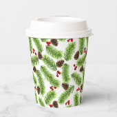 Kerstpijnboombladeren, kegels & bessen papieren bekers (Achterkant)