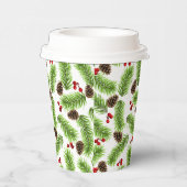 Kerstpijnboombladeren, kegels & bessen papieren bekers (Rechts)