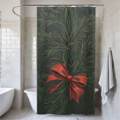 Kerstpijnboomkrans Red Bow Feestelijke Vakantie Douchegordijn