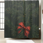 Kerstpijnboomkrans Red Bow Feestelijke Vakantie Douchegordijn