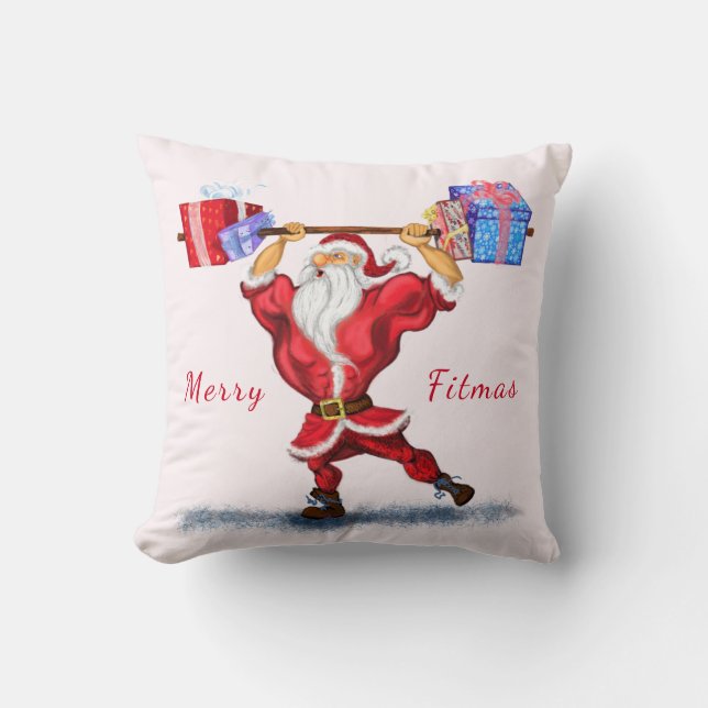 Kerstpiloot: Bodybuilder kerstman met cadeaus Kussen (Voorkant)