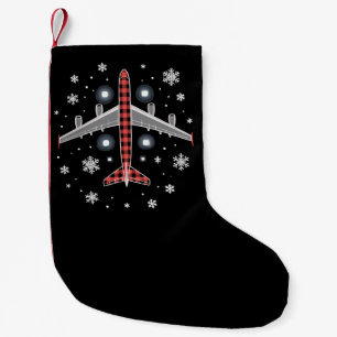 Kerstpiloot met vliegtuig geruite shirt kleine kerstsok