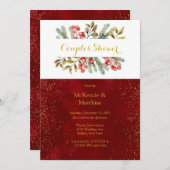 Kerstpine Berrie Burgundy Gold Couples Shower Kaart (Voorkant / Achterkant)