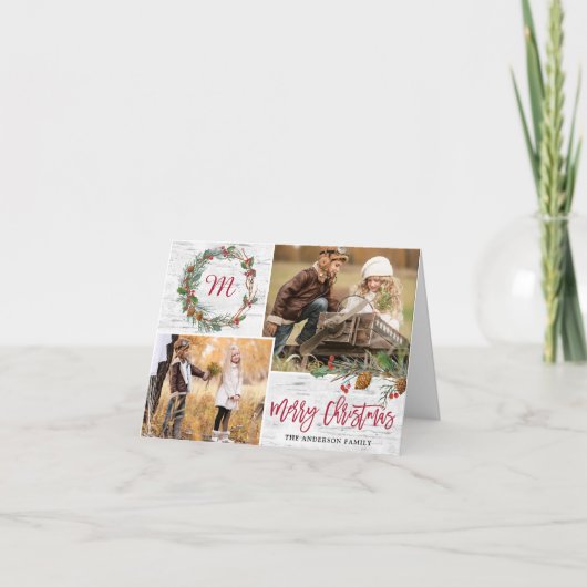 Kerstpine bevat 2 FOTOS Birch Birch Folch Feestdagen Kaart (Voorkant)