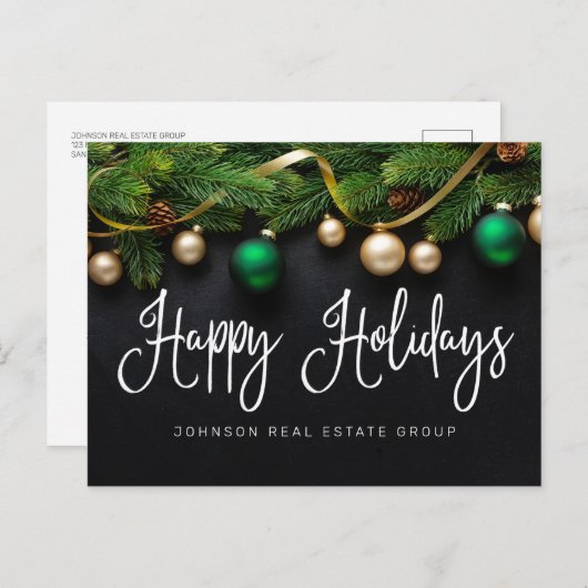 kerstpine-boom en Kogels Prettige feestdagen Briefkaart (Voorkant / Achterkant)